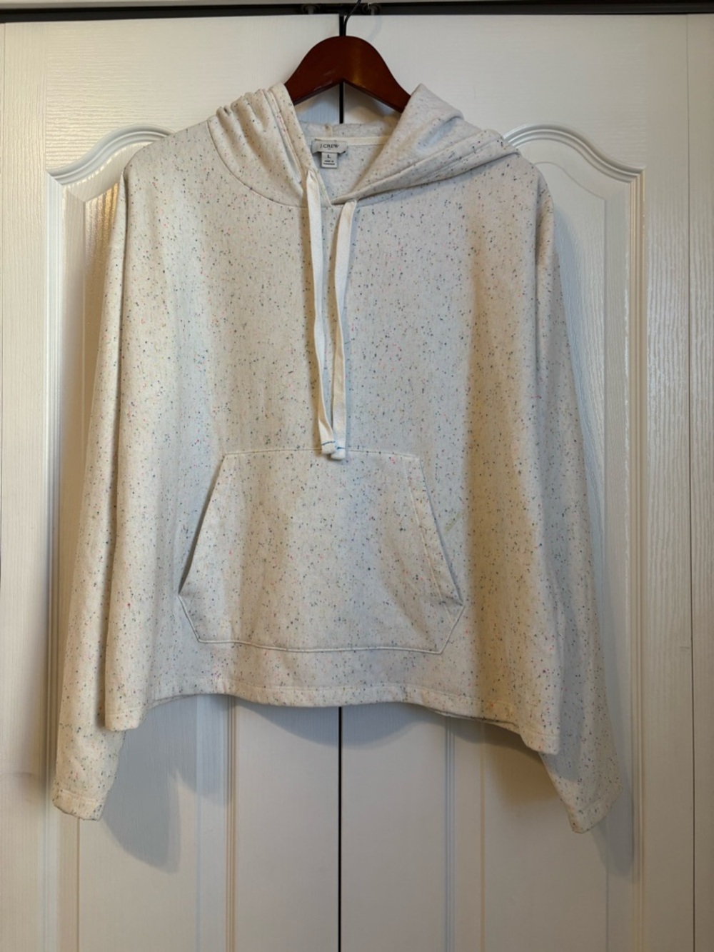 J. Crew Cream Speckled Drawstring Pullover Hoodie
